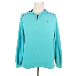 Jack Nicklaus Sweater Men Medium Blue Golf Quarter Zip 100% Cotton Pullover